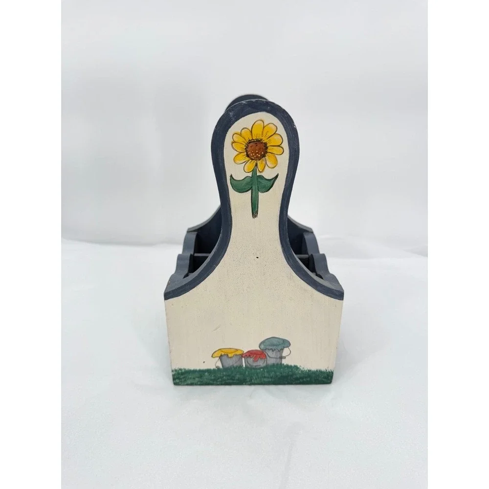 Handmade Wooden Caddy SALLY Hand Painted Girl Dog Sunflowers Cottage Core